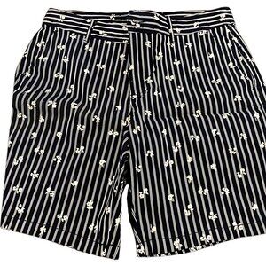 Joe Fresh Shorts Cotton Flat Front Pockets Stripes & Floral Embroidery Design W